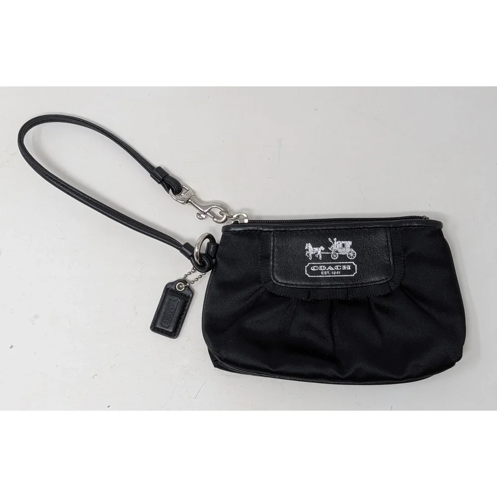 Coach Amanda Satin Wristlet Clutch Purse Wallet Small Black Silver